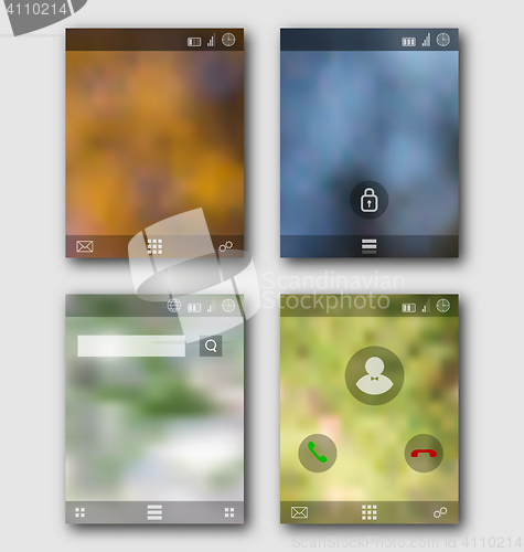 Image of Mobile interface wallpaper design and icons. Blurred landscapes