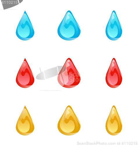 Image of Set of multicolored droplets isolated on white background