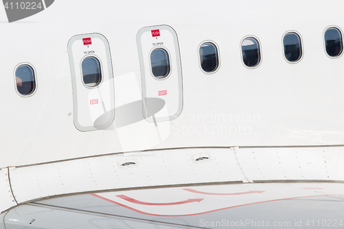 Image of Eemergency exit door, airplane