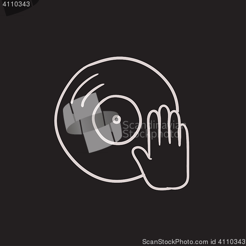 Image of Disc with dj hand sketch icon.