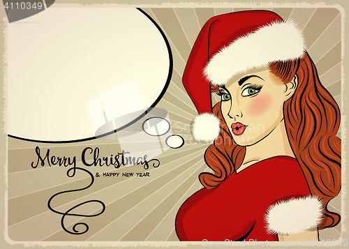 Image of Customizable beautiful retro Christmas card with sexy pin up San