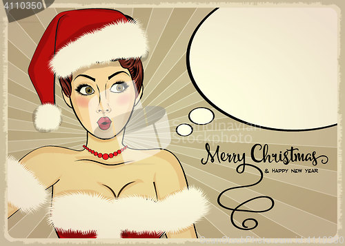 Image of Customizable beautiful retro Christmas card with sexy pin up San