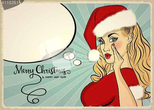 Image of Customizable beautiful retro Christmas card with sexy pin up San