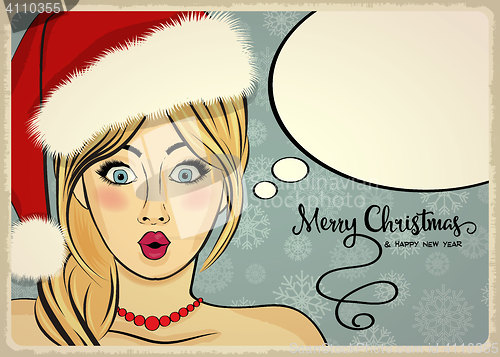 Image of Customizable beautiful retro Christmas card with sexy pin up San