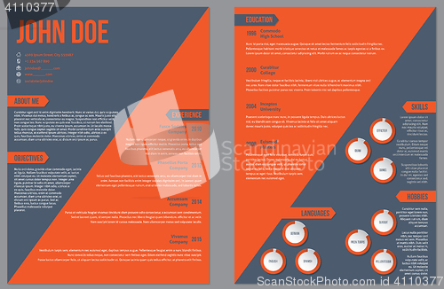 Image of Two sided resume cv template with large orange stripe