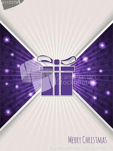 Image of Christmas greeting with bursting purple christmas gift