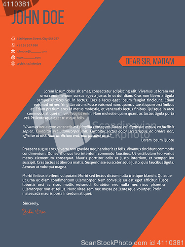 Image of Cover letter resume cv template with orange stripes