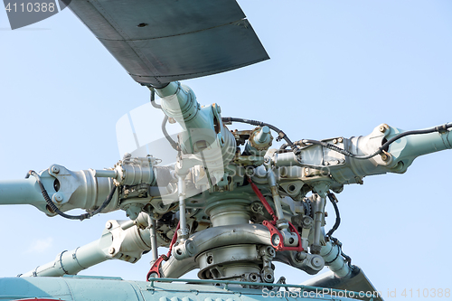 Image of Helicopter rotor blade detail close up.