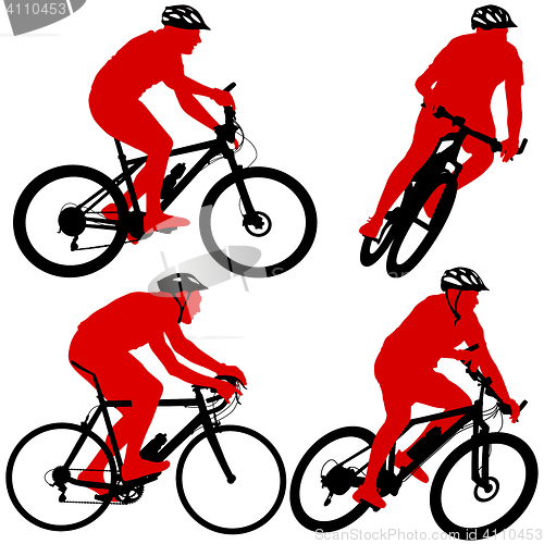 Image of Set silhouette of a cyclist male and female.  illustratio