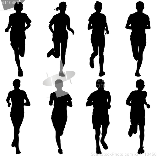 Image of Set of silhouettes. Runners on sprint, men. illustration.