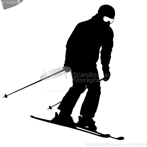 Image of Mountain skier  speeding down slope. sport silhouette.