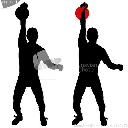 Image of Silhouette muscular man holding kettle bell.  illustration.