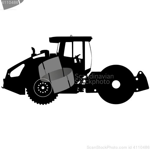 Image of Silhouette of a road roller. illustration.