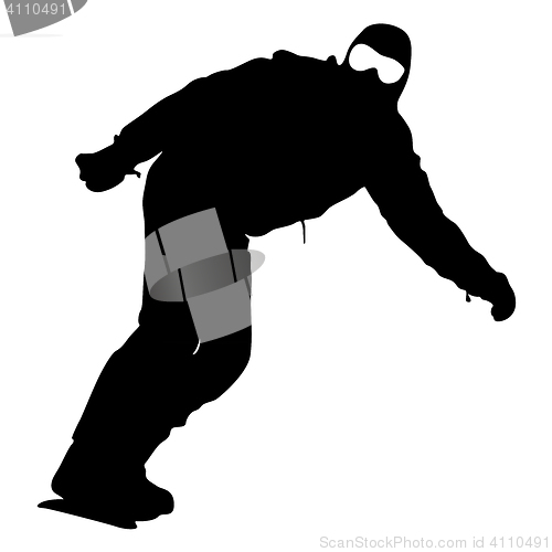 Image of Black silhouettes  snowboarders on white background. 