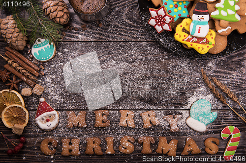 Image of Gingerbreads and coffee for new years or christmas