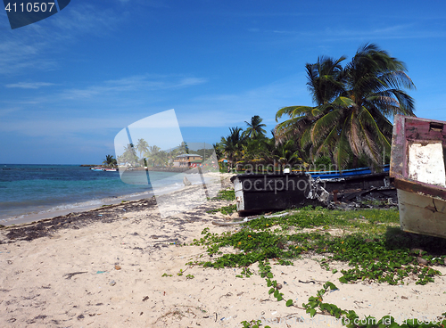 Image of North End Beach Big Corn Island Nicaragua  old boats and hotel i