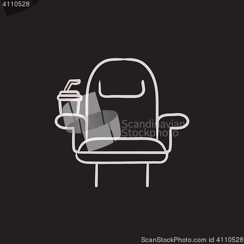 Image of Cinema chair with disposable cup sketch icon.