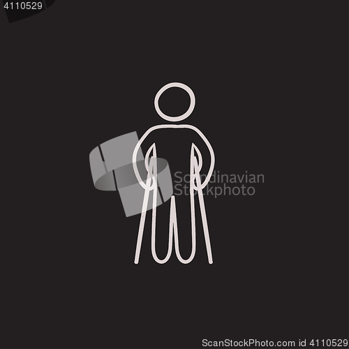 Image of Man with crutches sketch icon.