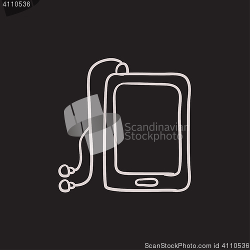 Image of Tablet with headphones sketch icon.