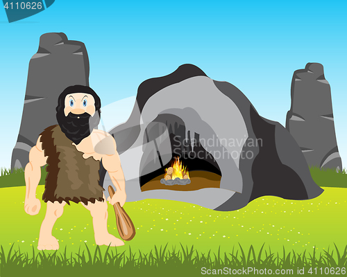 Image of Ancient person beside caves