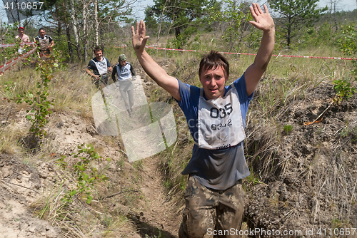 Image of Team runs between stages in extrim race.Tyumen