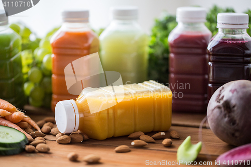 Image of bottles with different fruit or vegetable juices