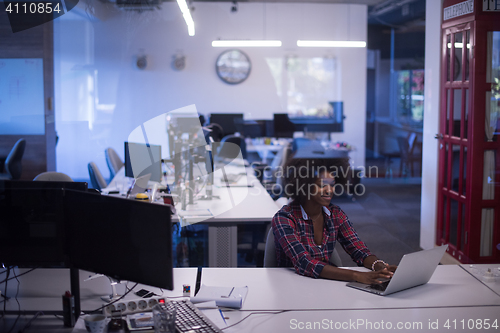 Image of portrait of a young successful African-American woman in modern 