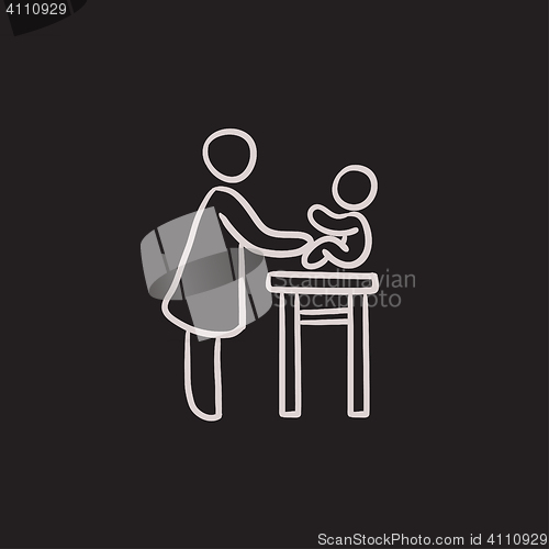 Image of Woman taking care of baby sketch icon.