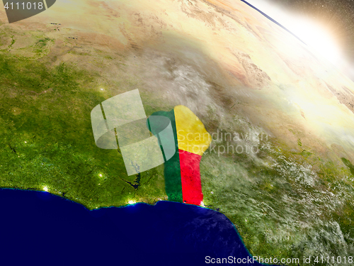 Image of Benin with flag in rising sun