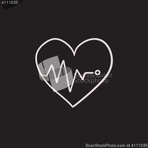 Image of Heart with cardiogram sketch icon.