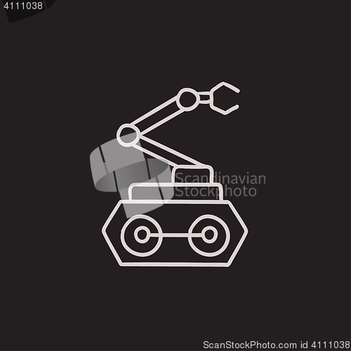 Image of Industrial mechanical robot arm sketch icon.