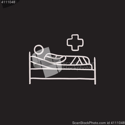 Image of Patient lying on bed sketch icon.