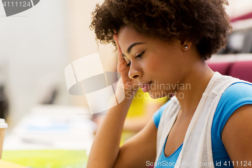 Image of close up of african student girl on lecture
