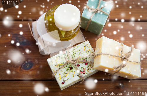 Image of handmade soap bars on wood