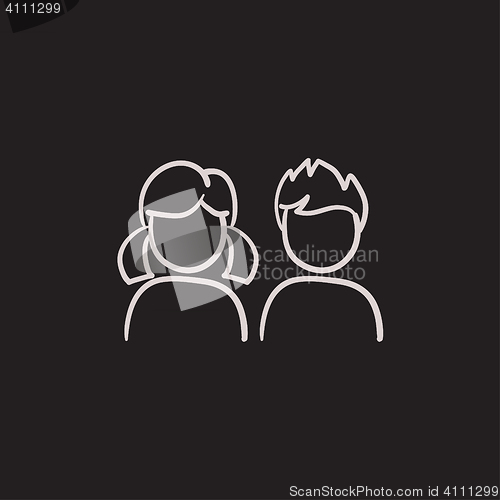 Image of Girl and boy sketch icon.
