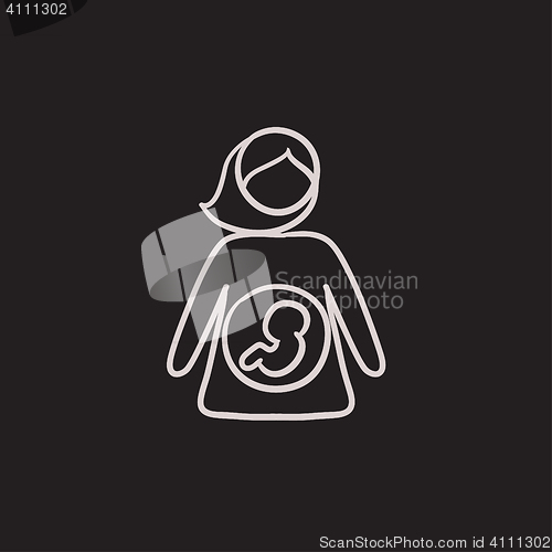 Image of Baby fetus in mother womb sketch icon.