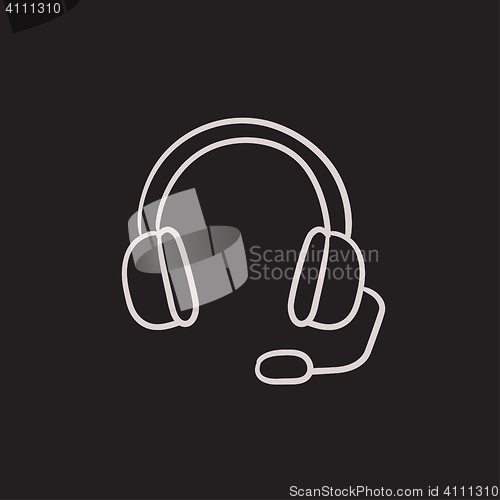 Image of Headphone with microphone sketch icon.