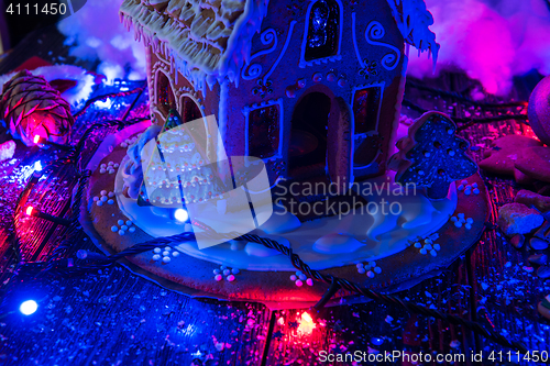 Image of Gingerbread house with lights