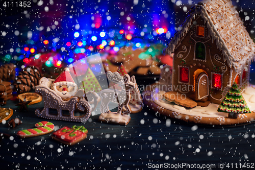 Image of Gingerbread house with lights