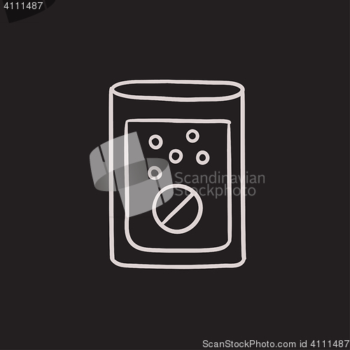 Image of Tablet into glass of water sketch icon.