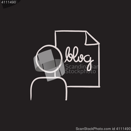 Image of Man and sheet with word blog sketch icon.