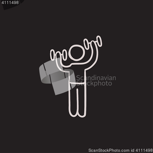 Image of Man exercising with dumbbells sketch icon.