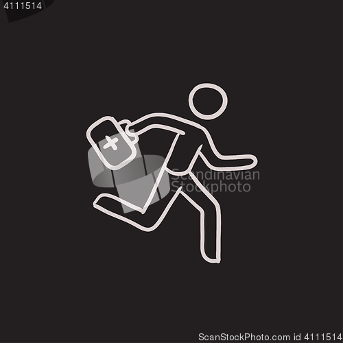 Image of Paramedic running with first aid kit sketch icon.