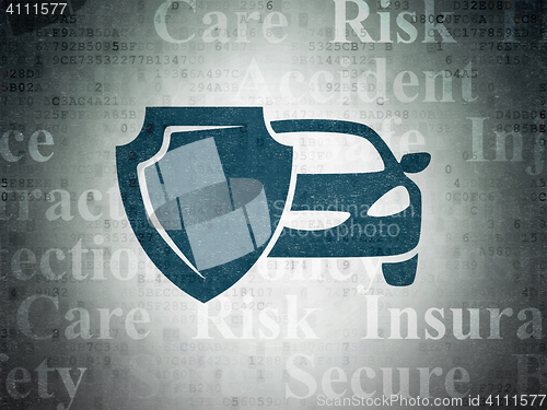 Image of Insurance concept: Car And Shield on Digital Data Paper background