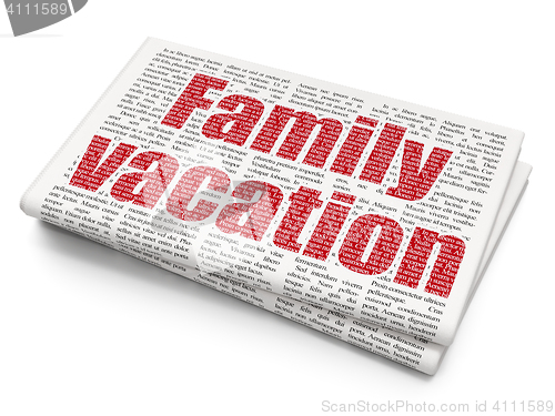 Image of Vacation concept: Family Vacation on Newspaper background