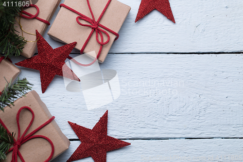 Image of Boxes with presents, red stars