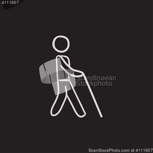 Image of Blind man with stick sketch icon.