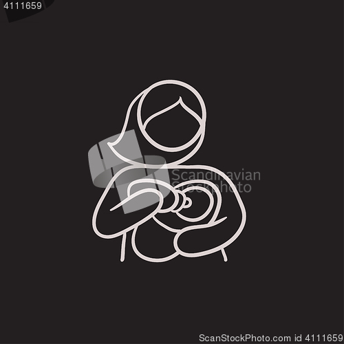 Image of Woman nursing baby sketch icon.