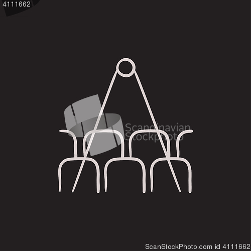 Image of Movie theater with seats, projector sketch icon.