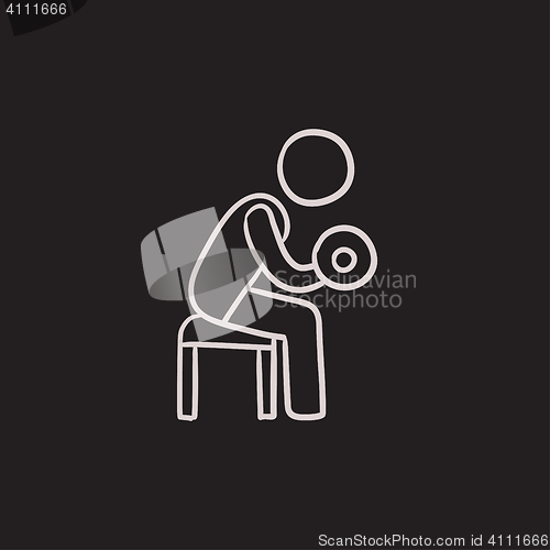 Image of Man exercising with dumbbells sketch icon.